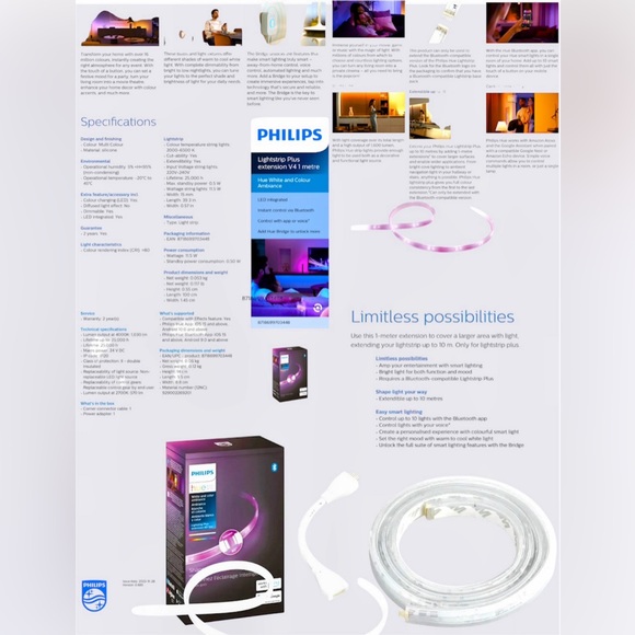 🚨🆕 Philips Hue Smart LED Lightstrip Plus Extension Shape Light Color Changing - Picture 10 of 16
